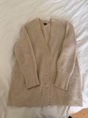 Express Cream Ribbed Button-Up Cardigan
